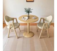 Mid Century Round Dining Table and Chair Set for 2 - Small Circle Coffee Shop Table With Metal Legs for Beauty Salon, Leisure Space (Khaki)