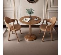Mid Century Round Dining Table & Chair Set for 2 Small Coffee Shop Leisure Table with Metal Legs Stylish Brown Dining Room Furniture Perfect for Compact Spaces