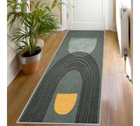 Mid Century Runner Rug, 80x150cm, Boho Sage Green Home Decor Long Front Door Mat Washable Abstract Geometric Runners for Hallway Entryway Bedroom Living Room Kitchen Non-Slip Non-Shedding, pA192