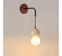 Mid Century Sconce Hard Wired Milk Glass Light Fixture Nordic Marble Natural Stone Mounted Hanging Wood Industrial Farmhouse Lamp for Bedroom Living Room Bedside(C) wall