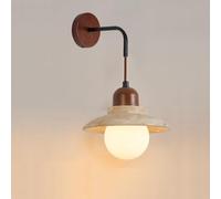 Mid Century Sconce Hard Wired Milk Glass Light Fixture Nordic Marble Natural Stone Mounted Hanging Wood Industrial Farmhouse Lamp for Bedroom Living Room Bedside(C) wall