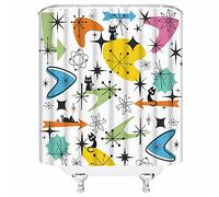 Mid Century Shower Curtain Atomic Starburst Funny Black Cat Retro Abstract Geometric Modern Sputnik Vintage Classic Boho 1950s 1960s Iconic Decor Fabric Bathroom Curtain with Hook