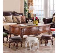 Mid-Century Small Round Leather Foot Stool Vintage Solid Oak Foot Rest with Patterned Carved Legs European Style Ideal for Living Room - Brown & Green