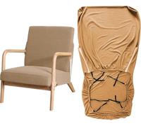 Mid-Century Stretch Armchair Covers - Elastic Upholstered Protector for Wooden Armchairs Sofa Slipcover for Living Room Hotel Reading Chair - Milk Tea Color Single Sofa A