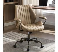 Mid Century Suede Executive Desk Chair, Home Gaming Chair with Armrests & Wheels, Easy Assembly, Ideal for Office, Makeup, Bedroom - Stylish Brown Design