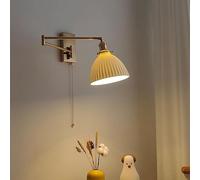 Mid Century Swing Arm Wall Sconce with White Milk Glass Gold Wall Mounted Reading Light with Pull Chain Antique Gold Farmhouse Lamp for Bedroom Bedside Living Room Headboard