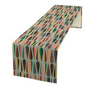 Mid Century Table Runner, Modern Style Drop Shapes in Tones Print Cotton Linen Farmhouse Table Runner for Dinning Holiday Party Indoor Outdoor Decor, Retro Color 13x70 Inch