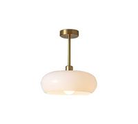 Mid-Century Vintage Brass & Glass Drum Semi Flush Mount Chandelier Light Fixture - Stylish Ceiling Lighting for Living Room Bedroom Dining Room Kitchen Hallway