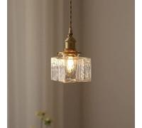 Mid Century Vintage Nordic Water Ripple Chandelier,Japanese Style Clear Ice Cube Glass Pendant Light,Indoor Adjustable Height Ceiling Light Fixture for Kitchen Island Dining Room(A) (A)