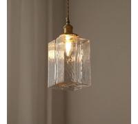 Mid Century Vintage Nordic Water Ripple Chandelier,Japanese Style Clear Ice Cube Glass Pendant Light,Indoor Adjustable Height Ceiling Light Fixture for Kitchen Island Dining Room(A) (B)
