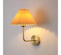 Mid Century Wall Lamp White Fabric Pleated Shade Wall Light Antique Gold Nordic Bathroom Wall for Bedroom Kids Room Kitchen Hallway Farmhouse(Apricot)(Apricot)