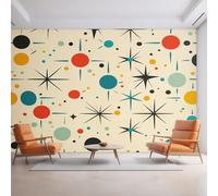 Mid Century Wallpaper for Living Room, Atomic Circle Dots Wall Mural for Bedroom 500x350 cm, Non-Woven Photo Wallpaper, Home Decor D&O29