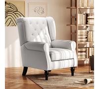 Mid Century White Fabric Wingback Chair Tufted Accent Armchair Living Room Seat