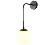 Mid Century Wireless Battery Powered Wall Sconce Light, not Hardwired Indoor Wall Lamp with Milky White Glass Shade For Bedroom, Living Room Globe Wall Lighting Fixture Adjustable Hanging Wall La
