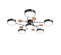 Mid Century Wood Ceiling Light, 5+1 Head Creative Molecular Lamp, Round Acrylic Shade, Modern Lighting Fixture for Living Room, Office, Bedroom, Dining Room - Black