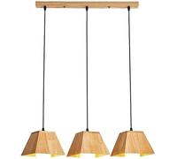 Mid Century Wood Geometric Pendant Light Adjustable Height Japanese Retro Hanging Lamp Rustic Farmhouse Creative Indoor Chandelier E26/27 Base for Bedroom Dining Room Foyer Entryway Hallway(3-Lights)