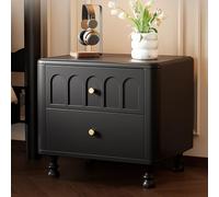 Mid-Century Wood Nightstand with 2 Drawers, Vintage Accent Side Table for Living Room, Bedroom, Office, Solid Wood Legs & Metal Handles, Stylish Black Storage Solution