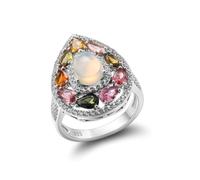 Mid Finger Rings for Women Sterling Silver, Silver Bands Rings for Women Water Droplets with Opal Size H 1/2