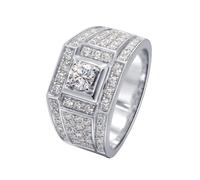 Mid Finger Rings, Women's Wedding Band Round Shape with 0.3ct Moissanite Silver 18.1K White Gold Size U 1/2