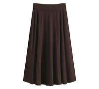 Mid Length Fall/Winter Pleated A Line Knit Skirt for Women Winter Sweater Skirt Swing Flared Midi Skirt Coffee Clearance