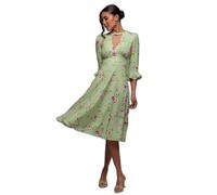 Mid-Length Flared Sleeve Floral Print Dress Women Goddiva Vert 38
