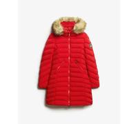 Superdry for woman. W5011789A Mid-length coat with hood and faux fur trim Fuji red (M), Casual, Recycled Polister, Sustainable