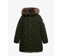 Mid-length hooded puffer jacket with faux fur for women Superdry Vert S