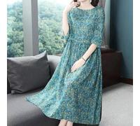 Mid Length Ladies Floral Dress Constructed from Polyester with Regular Fit and Moderate Stretch for Year Round Wear at Home or Outdoors (4XL Blue)