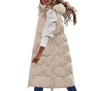 Mid-Length Sleeveless Down Overcoats for Women Zip Up Hooded Open Front Puffer Vests Outdoor Thermal Warm Down Gilets/UK Size/Ladies Winter Clothes