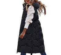 Mid-Length Sleeveless Down Overcoats for Women Zip Up Hooded Open Front Puffer Vests Outdoor Thermal Warm Down Gilets/UK Size/Teenage Girls Ladies Clothes