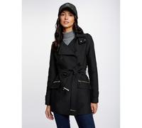 Mid-Length Trench Coat with Hood Black