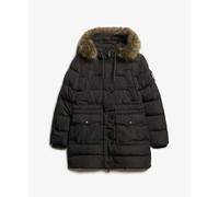 Superdry Women's Everest Mid-Length Quilted Coat with Faux Fur Trim, black, 10