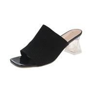 Mid Low Block Heel Shoes Women - High-Heeled Slippers Wide Width Slide High Heel Mule Sandals Party Sandals Office Work Courts Ladies Low Chunky Block Heels Shoes Black