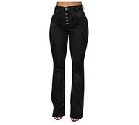 Mid Pants Waist Jeans Flare Bell Jeans Slim Women's Jeans Elasticated Waist Butt Lift Denim Jeans Casual Stretchy Overalls Jeans Solid Color Slim Sport Pants Daily Tummy Control Soft Pants
