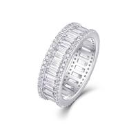 Mid Rings for Women, Womens Rings Boho Luxury Row Of Rectangle 0.2ct Moissanite 2X4mm Silver 18K White Gold Size S 1/2