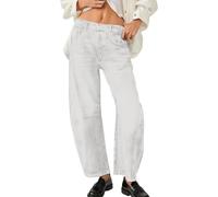 Mid Rise Barrel Jeans for Women Wide Leg Mid Waist Cropped Denim Pants Y2k Baggy Boyfriend Jeans (Color : Weight, Size : XL)