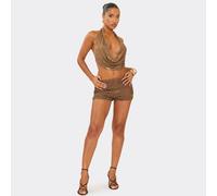 Mid Rise Bead Embellished Hot Pant Shorts In Brown, Women's Size UK 6