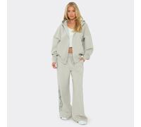 Mid Rise Contrast Graphic Detail Wide Leg Joggers In Grey, Women's Size UK 12