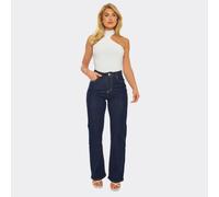 Mid Rise Contrast Stitch Wide Leg Jeans In Indigo Blue Denim, Women's Size UK Extra Large XL