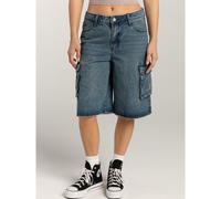 Mid-Rise Denim Shorts with Button and Pocket Detailing- French Everyday The Label Blue M