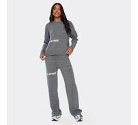 Mid Rise Ego Studio Wide Leg Trousers In Charcoal Grey Knit, Women's Size UK Small S