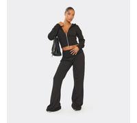 Mid Rise Fold Over Straight Leg Joggers In Black, Women's Size UK 6