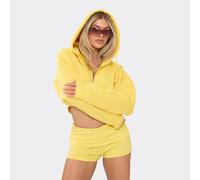 Mid Rise Fold Over Waist Ruched Hot Pant Shorts In Yellow, Women's Size UK 8