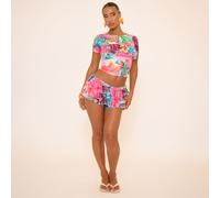 Mid Rise Frill Bloomer Shorts In Pink Multi Print Lace, Women's Size UK 8