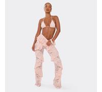 Mid Rise Frill Straight Leg Trousers In Pink Lace, Women's Size UK 6
