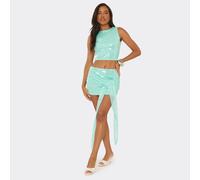 Mid Rise Knot Drape Front Mini Skirt In Blue Sequin, Women's Size UK 8