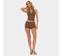 Mid Rise Lace Up Detail Hot Pants In Chocolate Brown, Women's Size UK 4