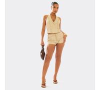 Mid Rise Lace Up Detail Hot Pants In Stone, Women's Size UK 12