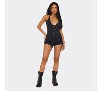 Mid Rise Lace Up Eyelet Detail Hot Pants In Black, Women's Size UK 10