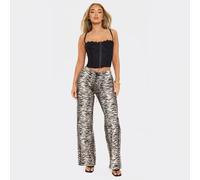 Mid Rise Lace Up Front Jeans In Brown Zebra Print, Women's Size UK 8
